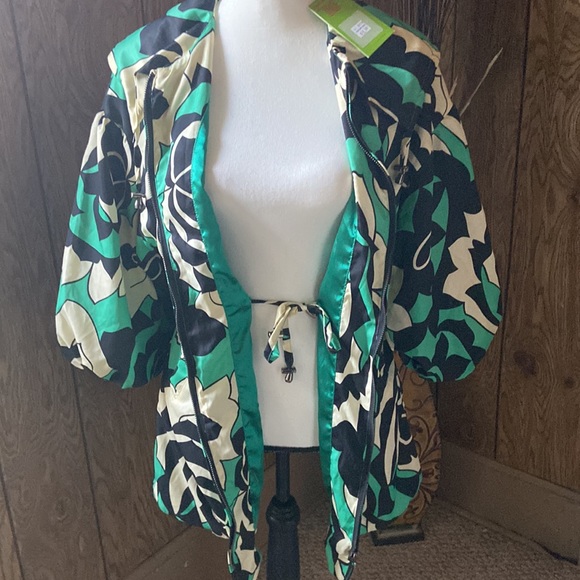 Monte Milano Spring Jacket Womens Small Floral 3/4 Sleeves Black Green White NWT - Picture 6 of 12